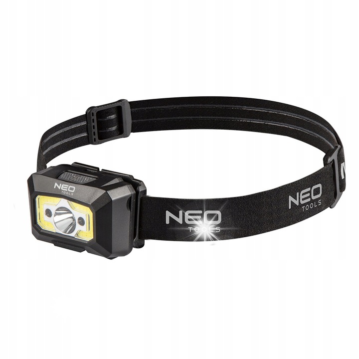 Lanterna frontala LED Neo, 250 lm, acumulator USB, senzor de miscare, 14x6.7x21.5cm, set cu suport pentru palarie si cablu USB