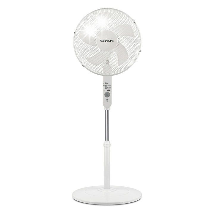 Ventilator de podea G3Ferrari G5004601, 45W, 40cm, alb, cu telecomanda si timer