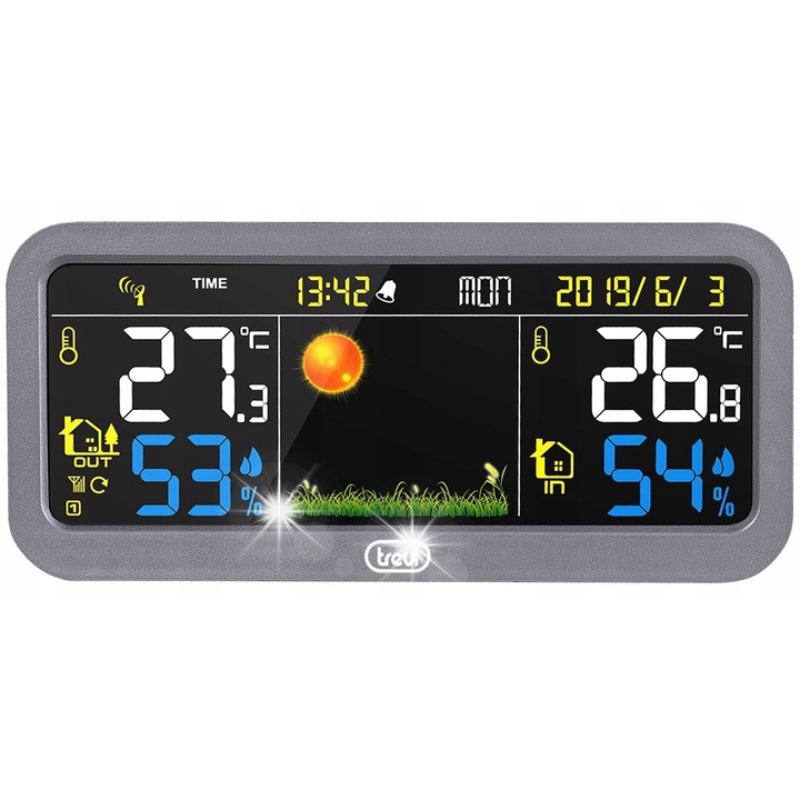 Statie meteorologica Trevi ME3P20, display colorat 16cm, termometru, senzor extern, 17,5x8x3cm