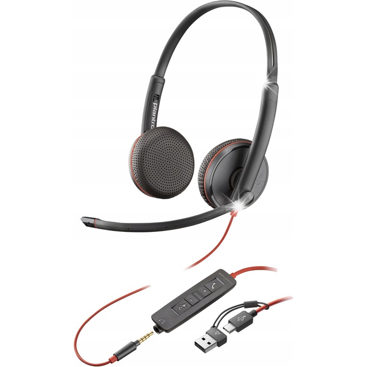 Casti PC HP Blackwire 3225, stereo, reducere zgomot, negru, 155x32x178mm, set complet