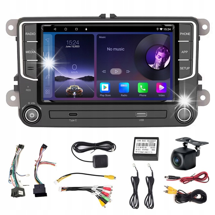 Radio auto 7" Android 13, GPS, Bluetooth, camera de marsarier, set complet