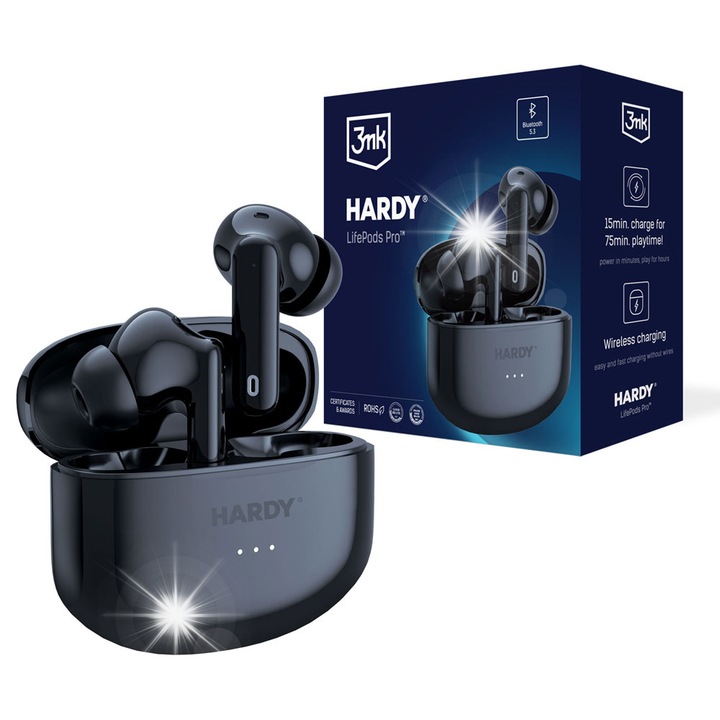 3MK Hardy LifePods Pro ANC vezeték nélküli fejhallgató, Bluetooth 5.3, fekete