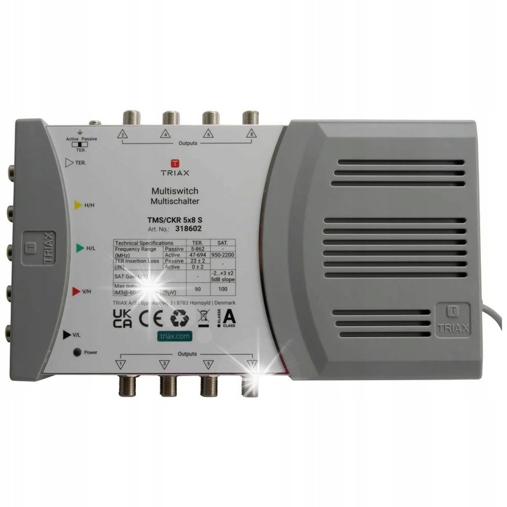 Multikapcsoló TRIAX TMS-5/8S, 5 bemenet, 8 kimenet, 250x145x62mm