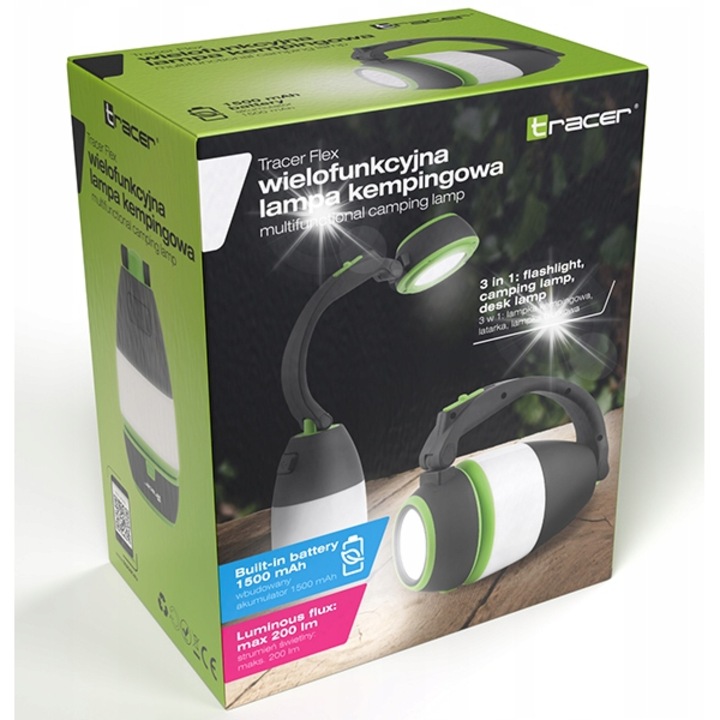 Lámpa kempingezéshez TRACER FLEX 3in1, powerbank, 200 lumen, 1500 mAh, sokszínű