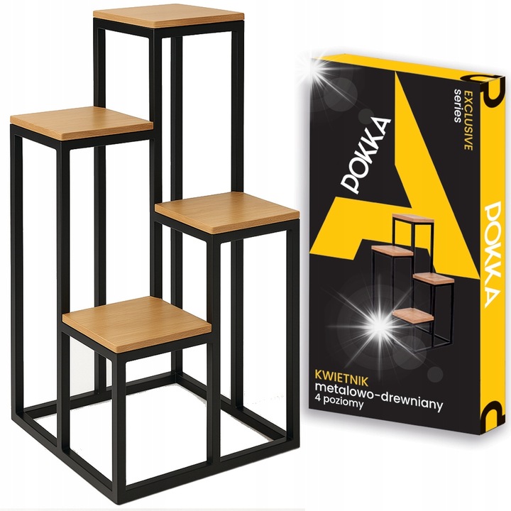 Kwietnik metalic 4 niveluri, suport pentru ghivece, negru, 69,5x34x34cm