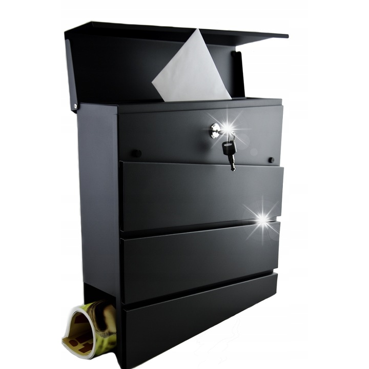 Skrzynka postala pentru scrisori si ziare, antracit, 37x36x11cm, rezistenta la apa, set complet cu chei si accesorii de montaj