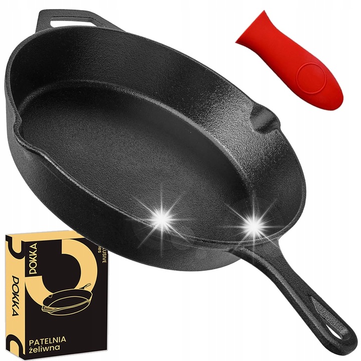 Чугунен тиган 31см със силиконова дръжка, за индукция и скара, комплект POKKA