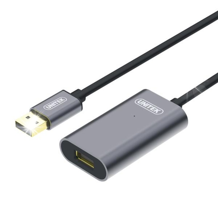 Unitek Y-274 aktív USB 2.0 hosszabbító, 20m, fekete, számítógéphez