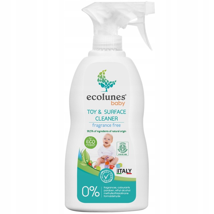 Ecolunes hipoallergén játéktisztító spray, 300 ml, illatmentes, 99,5% természetes összetevőkkel
