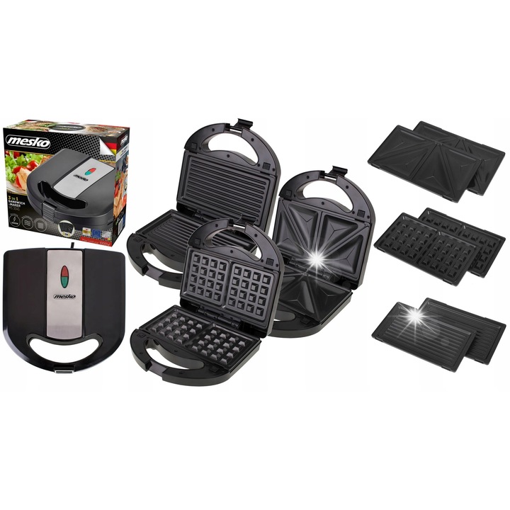 Opiekacz 3 in 1 Mesko, grill, gofrownica, 1000W, negru