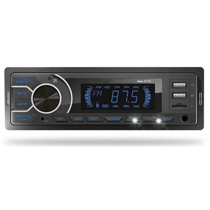 Radio auto Xblitz RF100, Bluetooth 4.0, 7 culori iluminare, 1 DIN, 2 porturi USB