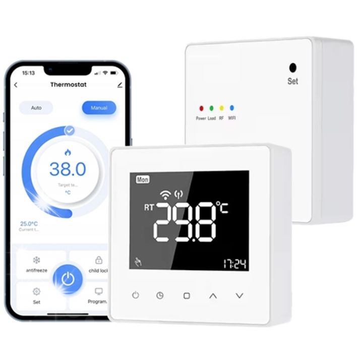 Termostat WiFi Spreest TP618RFW, alb, dotyk, set complet