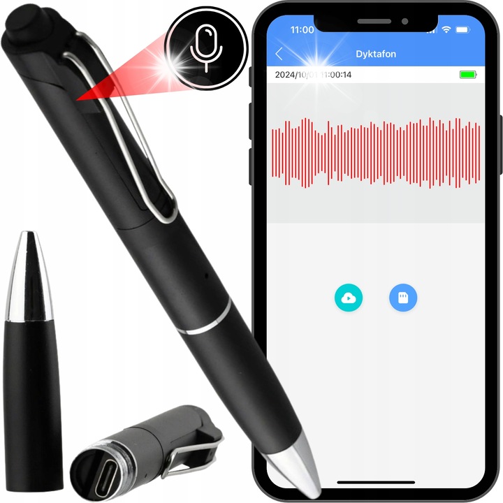 Писалка с WiFi микрофон, Spreest, модел EL-AR05, 20 часа автономност, microSD до 128GB, черна