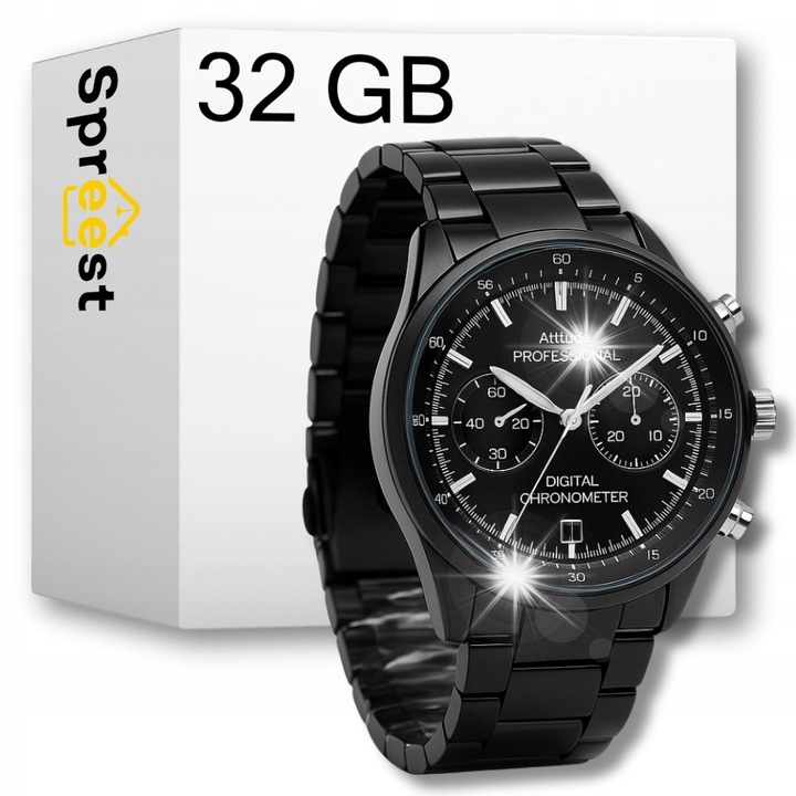 Мини шпионска камера в часовник WC18, 32GB, Full HD, черна, 4,5x2см, пълен комплект