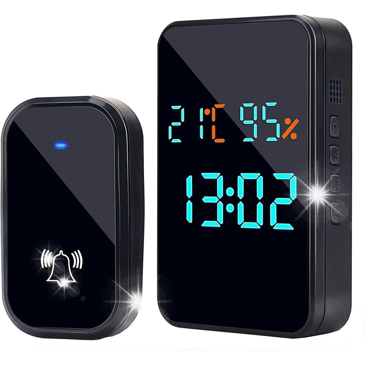 Sonerie electrica fara fir, Spreest, impermeabila IP44, 38 melodii, neagra, set cu 1 emitator si 1 receptor