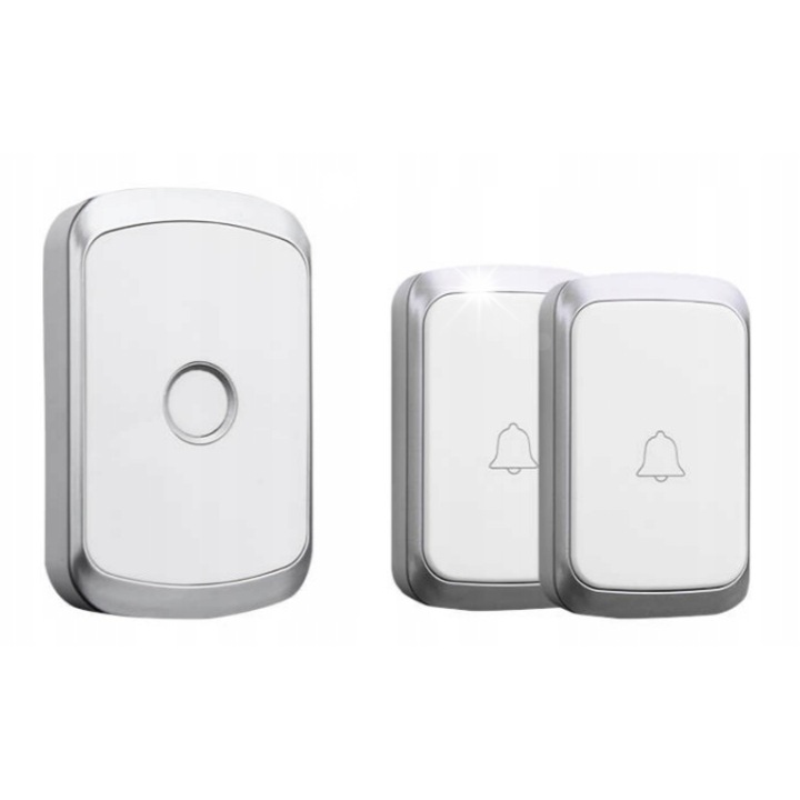 Sonerie electrica fara fir, Spreest, set 2 butoane, waterproof, 36 melodii, 300m raza de actiune, alb