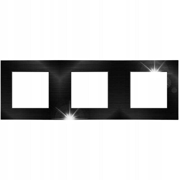 Ramka potrojna pentru intrerupatoare Spreest, metal periat, rezistent la zgarieturi, negru, 258x86x8mm, set 1x