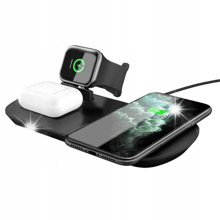 Incarcator Inductie Spreest pentru iPhone, AirPods, Apple Watch, 3 dispozitive simultan, USB-C, antiderapant