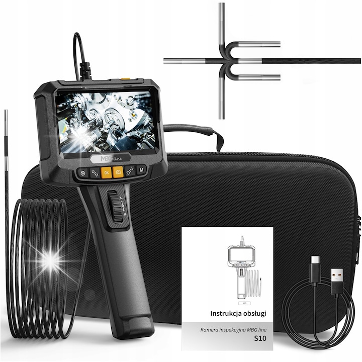 Камера за инспекция ендоскоп MBG Line S10, 1м, 3.9мм, Full HD, 5" екран, комплект с калъф