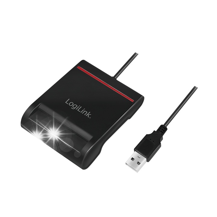 Cititor de carduri USB 2.0, LogiLink, suporta carduri ISO/IEC 7816, 8,5x6,5x2,5cm, negru