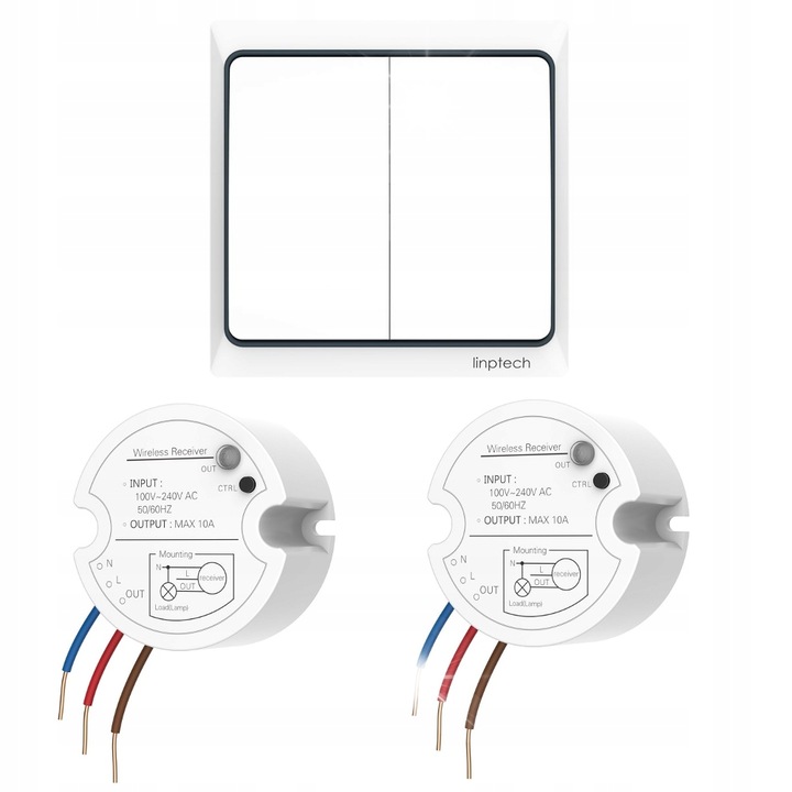 Linbell vezeték nélküli kapcsoló, elemmentes, 2 vevő, vízálló