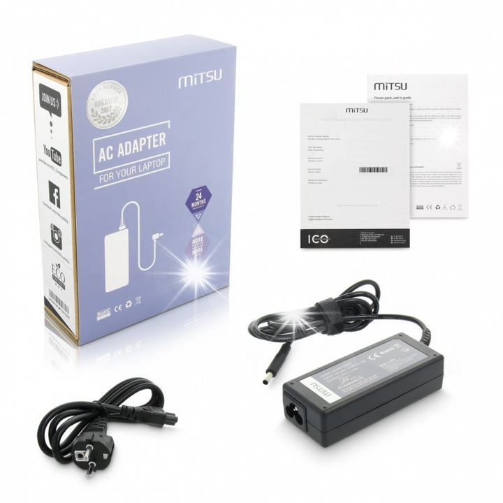 Mitsu 65W 19V 3.42A laptop töltő, kábellel és útmutatóval, 4.5x3.0mm
