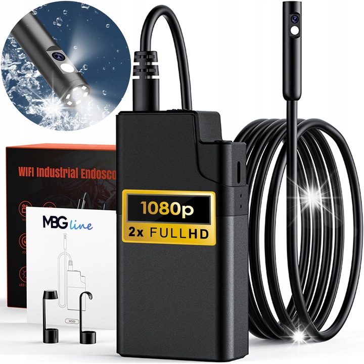 Професионална ендоскопска камера MBG line W500 DUO, 2x FHD, 5м, 5.5мм, с WIFI модул, пълен комплект