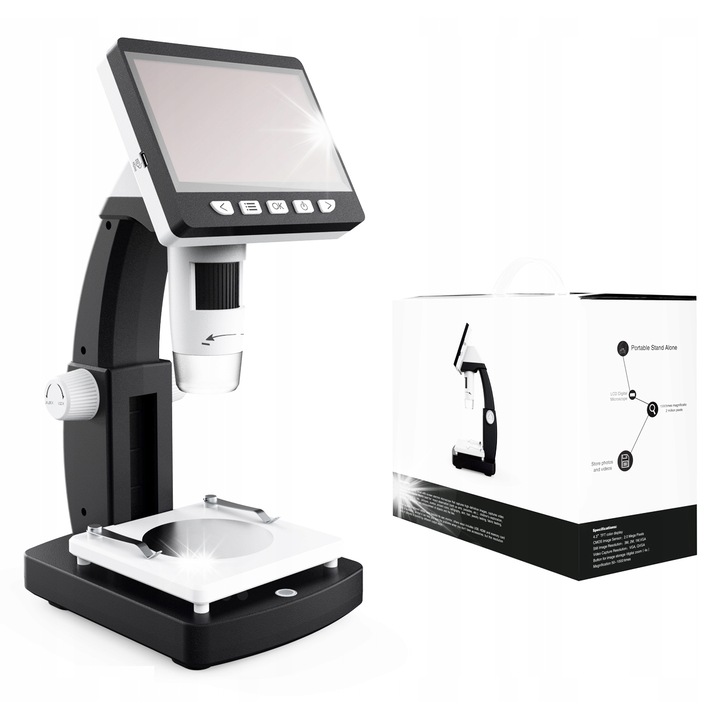 INSKAM 306 digitális mikroszkóp, 1000x, 4.3" LCD, 8 LED, komplett készlet