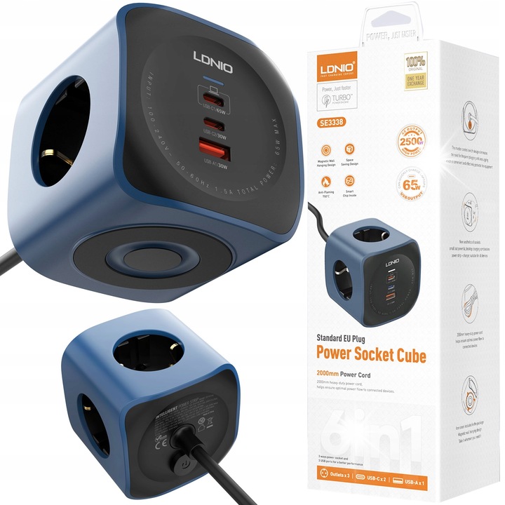 Удължител LDNIO, Мултифункционален, Син/Черен