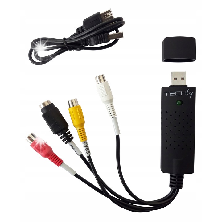 Adaptor audio-video, USB 2.0, Techly, 2xRCA, S-Video, negru