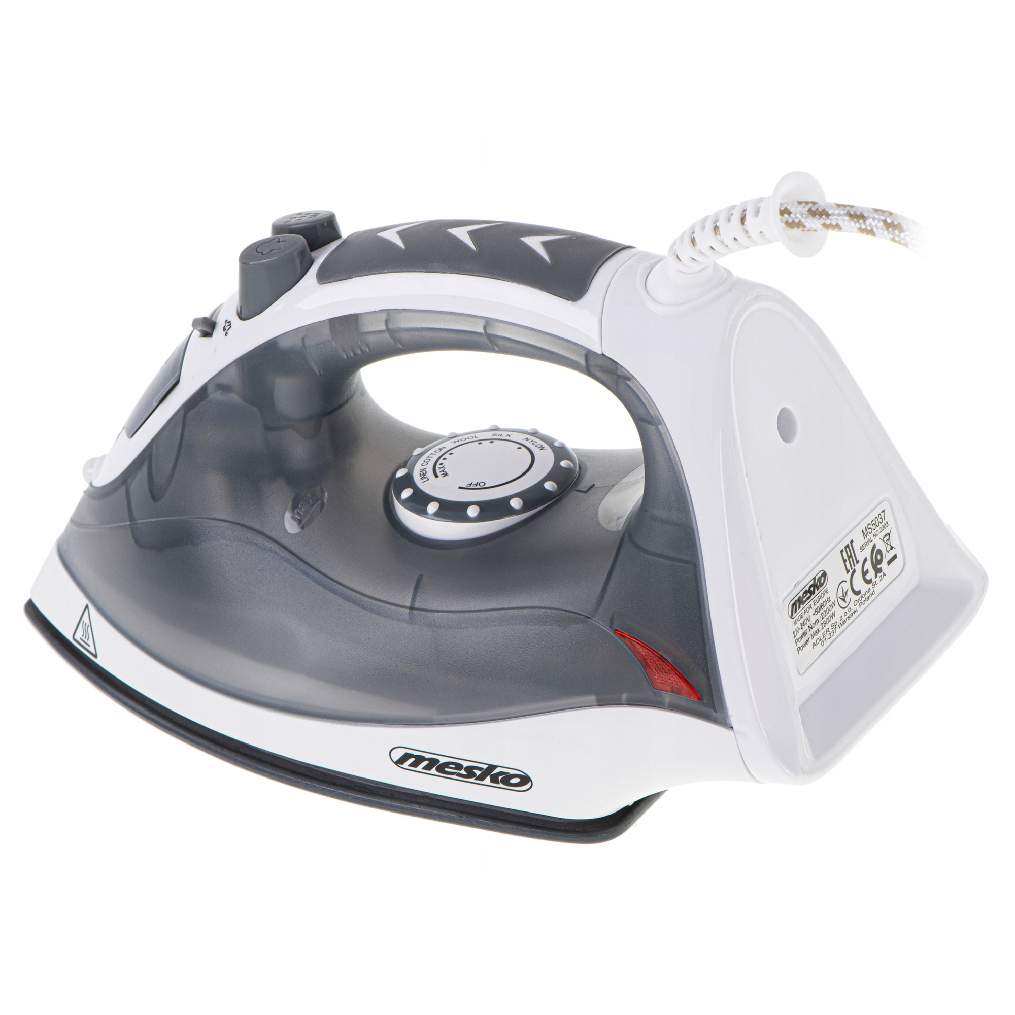 Fier de calcat cu abur Mesko MS 5037, 2800W, ceramica, gri, 26x10.5x14cm