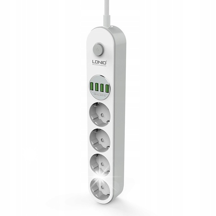 Prelungitor Ldnio SE4432, 4 gniazda, 4x USB, 2500W, 2m, alb