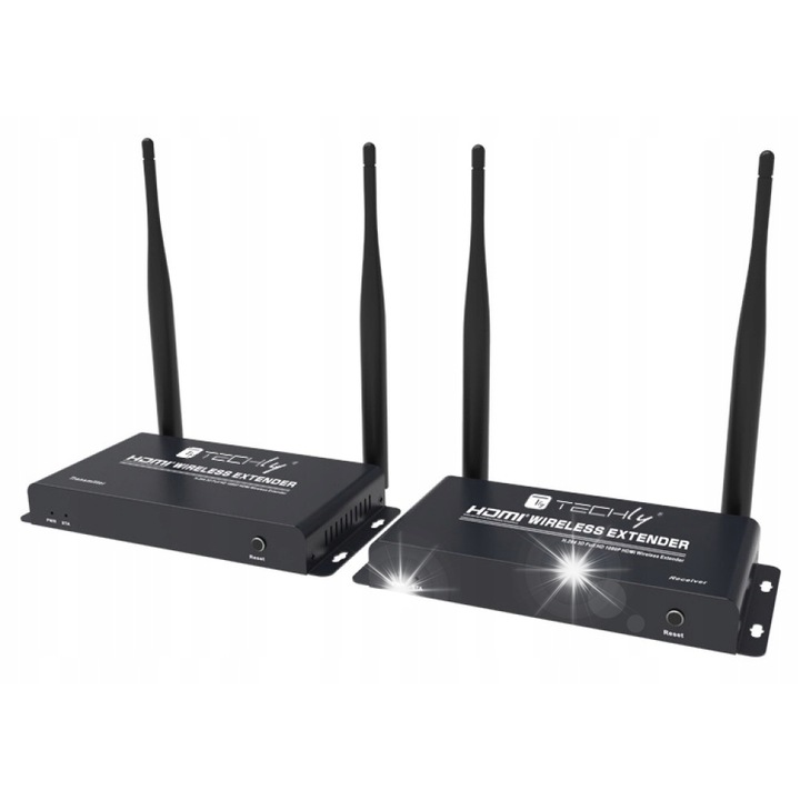 Extensor wireless HDMI Techly, 1080p, 200m, suport IR, negru, 170x82x22mm