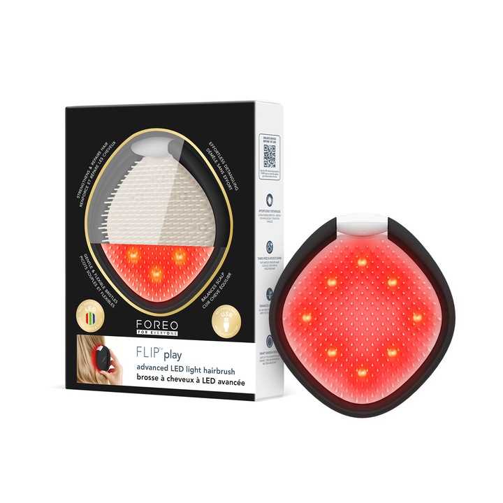 Perie de par electrica, Foreo, cu lumina LED, 3 in 1, rezistenta la apa, pentru toate tipurile de par, compacta