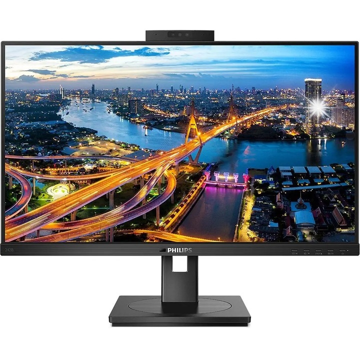 Monitor LED Philips 242B1H 23,8" 1920x1080px IPS, negru, cu camera web si difuzoare, set de cabluri inclus