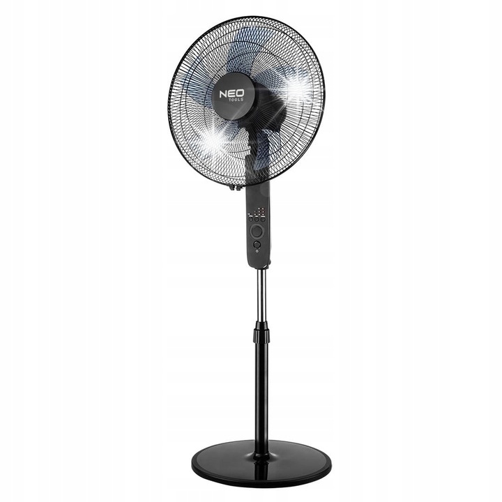 Ventilator de podea NEO Tools, 45W, telecomandă, 3 viteze, oscilare, înălțime 123cm, diametru 40cm
