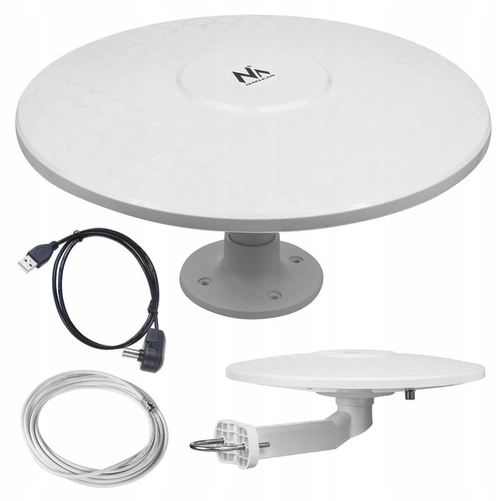 Antena TV Maclean MCTV-947, omnidirectionala 360°, cu amplificator incorporat 20-33 dB (max 44 dB), Alb, cablu 5 m cu mufa tip F