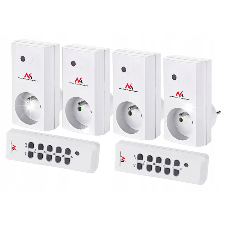 Комплект 4 безжични контакта, Maclean, 2 дистанционни, 3600W, бял