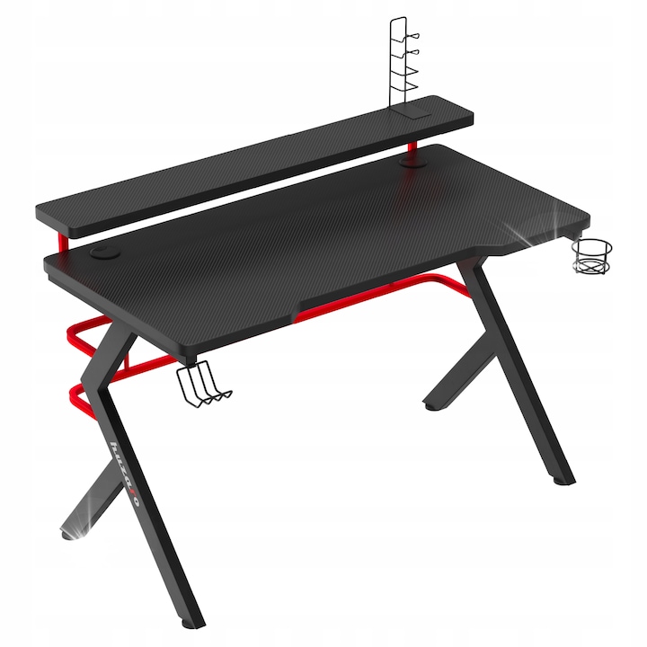 Геймърско бюро Huzaro Hero 5.0, 120x60см, черно-червено, стойка за монитор, стойка за слушалки