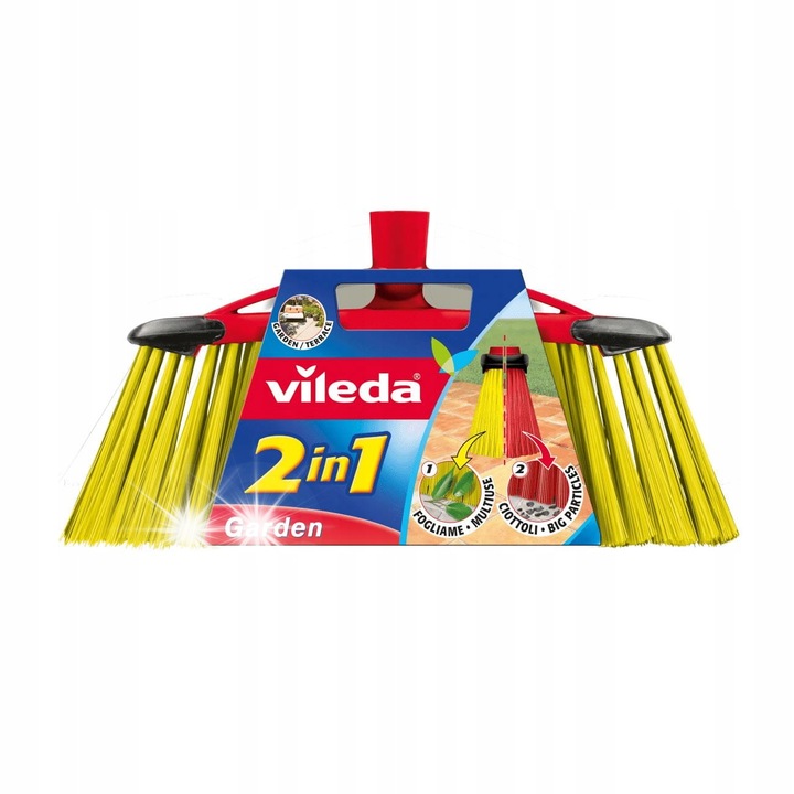 Външна четка 2в1 Vileda, червено-жълта, комплект с дръжка