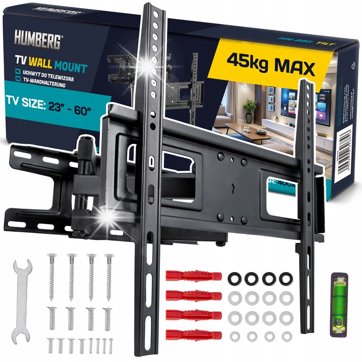 Suport TV Humberg, 23-60 inch, capacitate 45 kg, VESA 50x50-400x400, distanta de la perete 6-37 cm, reglabil