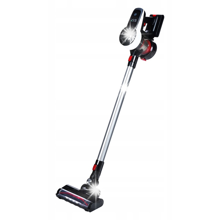 Aspirator vertical Adler 350W, HEPA, fara sac, alb-negru, cu accesorii si suport de perete
