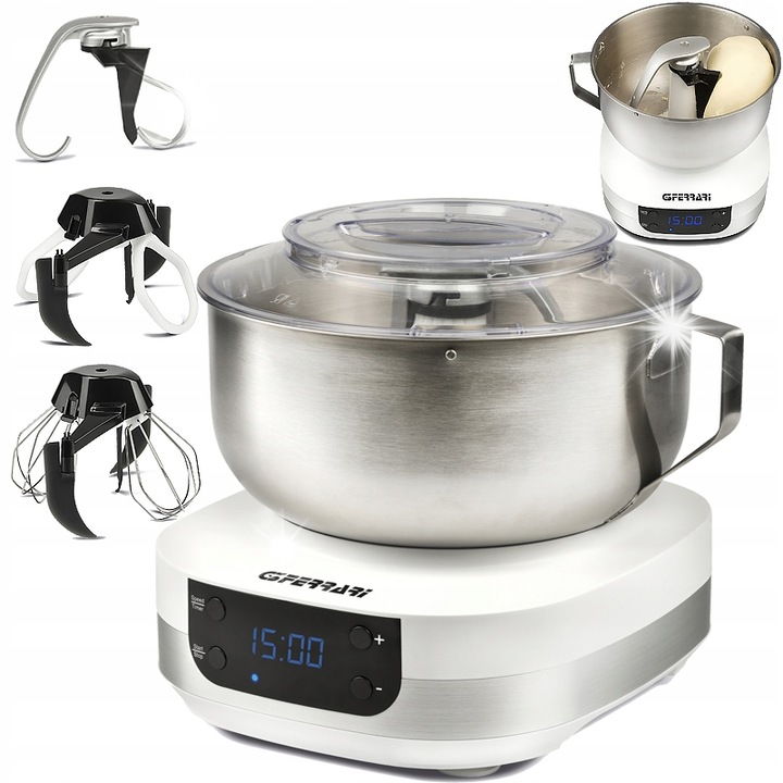 Mixer planetar G3Ferrari Pastaio Gourmet, 5L, 1500W, 5 viteze, cu accesorii, inox
