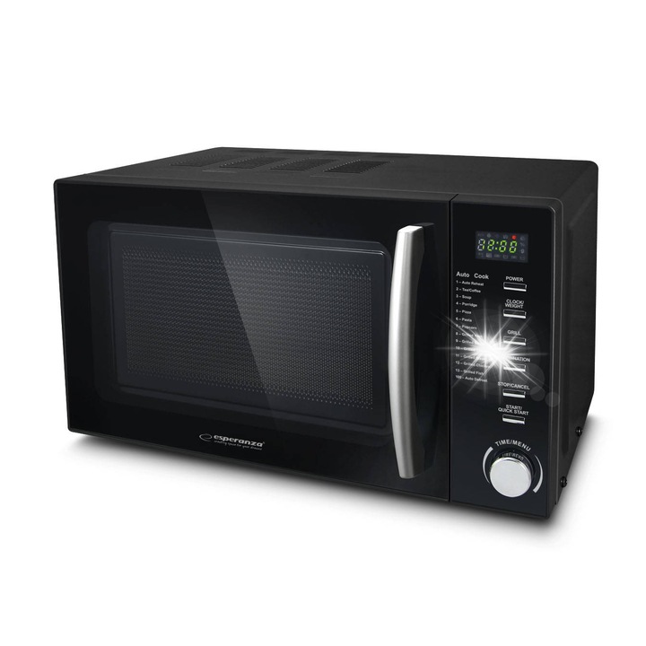 Cuptor cu microunde Esperanza COCINERO 20l, functie grill, 14 programe automate, negru, 452x360x265mm