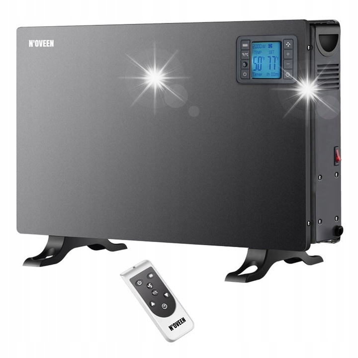 Convector electric N'oveen, 2000W, 3 nivele de putere, negru, 600x210x375mm, cu telecomanda