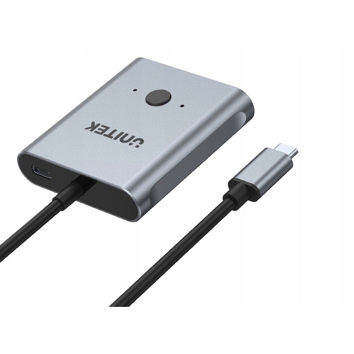 Двупосочен USB-C превключвател, 4K, 144Hz, Unitek, 100W, черен, 66,5x15x57,5 мм