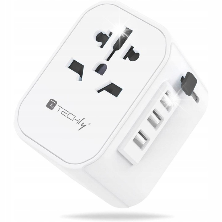 Adaptor universal de calatorie cu 3 porturi USB, Techly, alb, 62x75x52mm