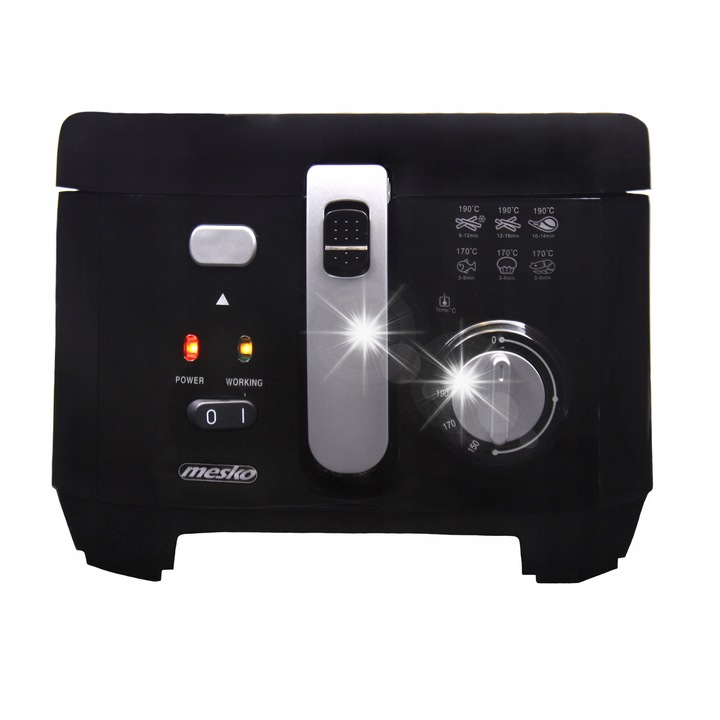 Mesko MS 4908 olajsütő, 1800W, 2,5L, kivehető edénnyel, szűrővel a fedélben