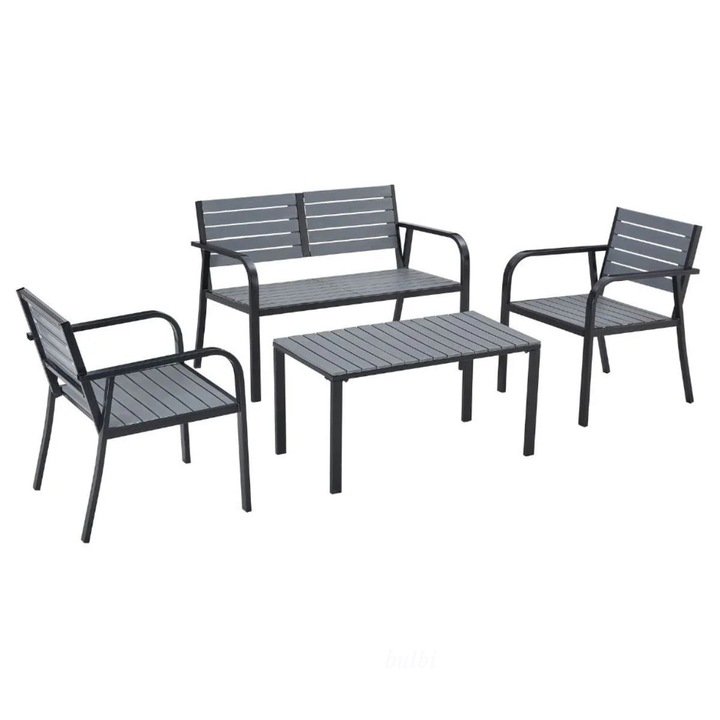 Set 4 mobilier de terasa/gradina gri antracit din metal si polipropilena, Tinos HARO