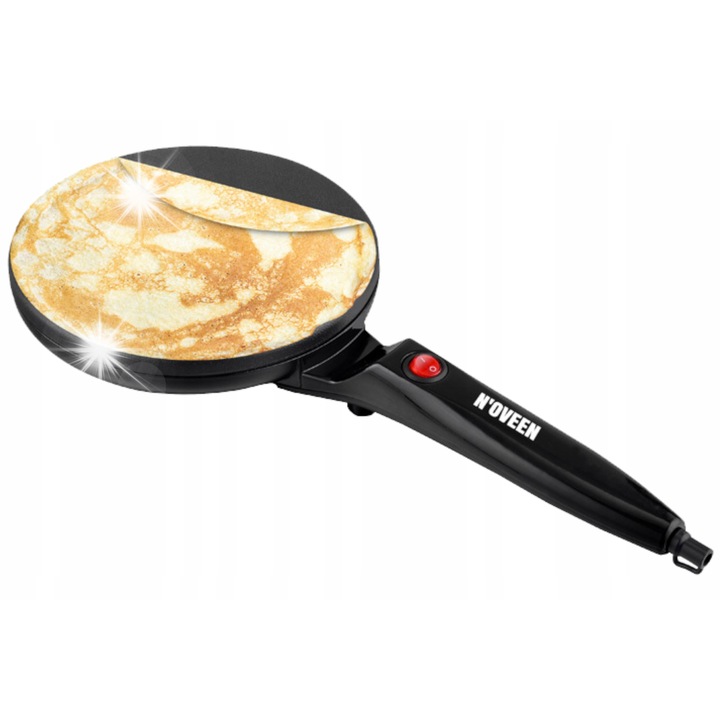 Tigaie electrica pentru clatite N'oveen, teflon, manere rezistente la caldura, 1m cablu, set cu pensula